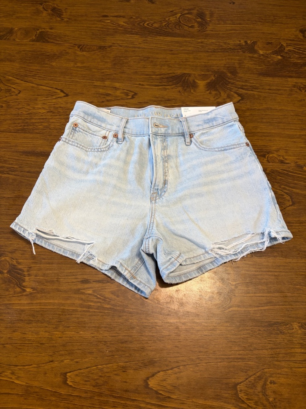 American Eagle Outfitters Light Blue Frayed-Hem Denim Shorts